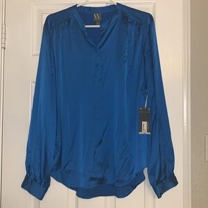 Worthington royal blue satin finish women’s button down blouse size XL